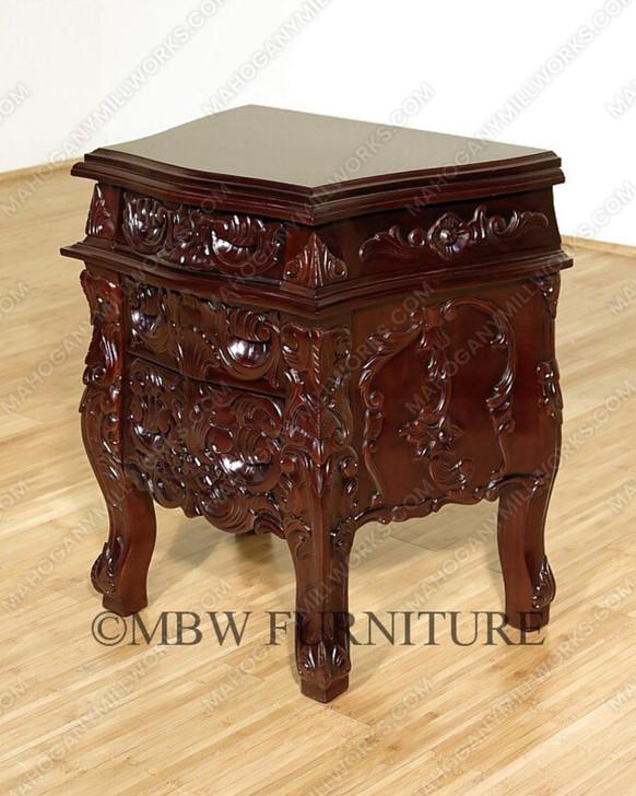 3 PC Dark Mahogany King Panel Bed w/ 2 Nightstands Bed Set