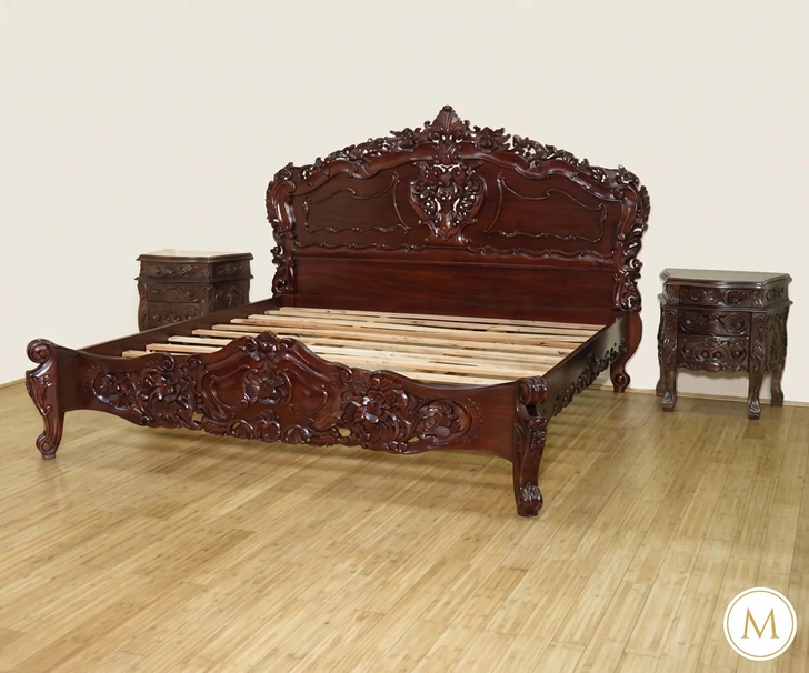 3pc Tea Brown Mahogany Rococo Bedroom Set
