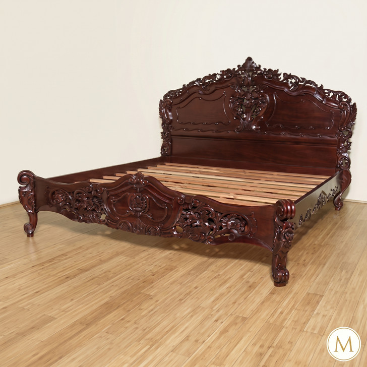 3pc Tea Brown Mahogany Rococo Bedroom Set
