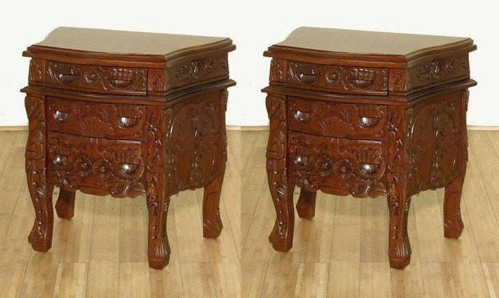 Pair of 2 Solid Mahogany Rococo Nightstands / Bedside Tables / Chests