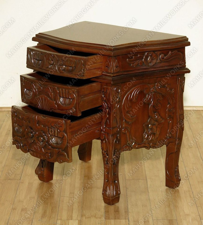 Pair 2 Solid Mahogany Rococo Nightstands / Bedside Tables / Chests