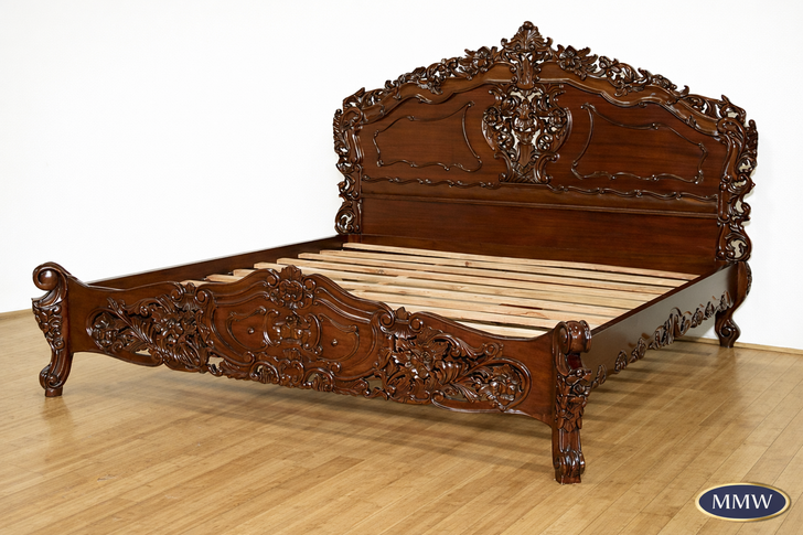 3pc Mahogany Carved Rococo Bedroom Set