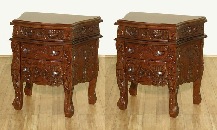 3pc Mahogany Carved Rococo Bedroom Set