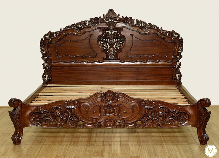 3pc Mahogany Carved Rococo Bedroom Set