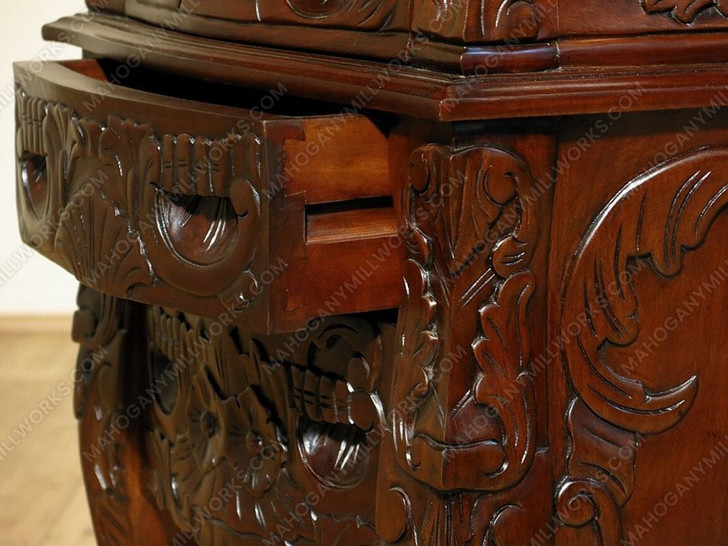 Dark Walnut Rococo 3 Drawer Carved Nightstands / Bedside Table (2)s / Chests