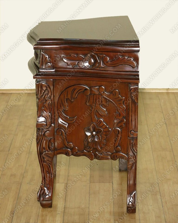Dark Walnut Rococo 3 Drawer Carved Nightstands / Bedside Table (2)s / Chests