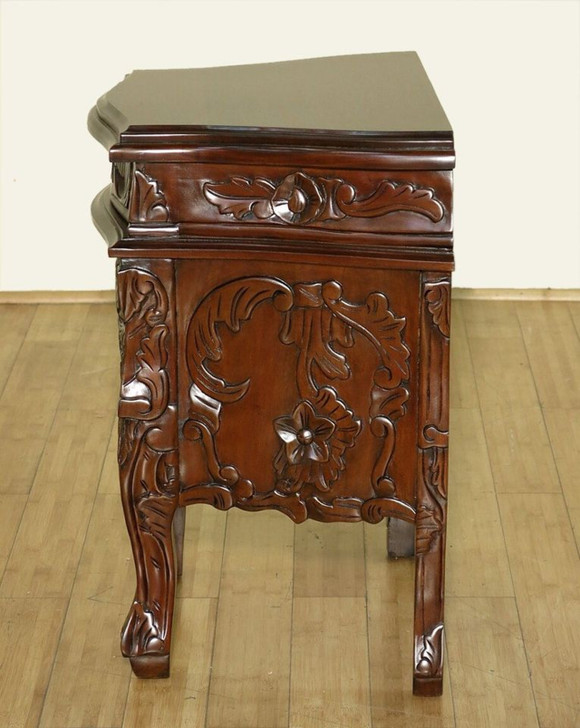 Dark Walnut Rococo 3 Drawer Carved Nightstands / Bedside Table (2)s / Chests