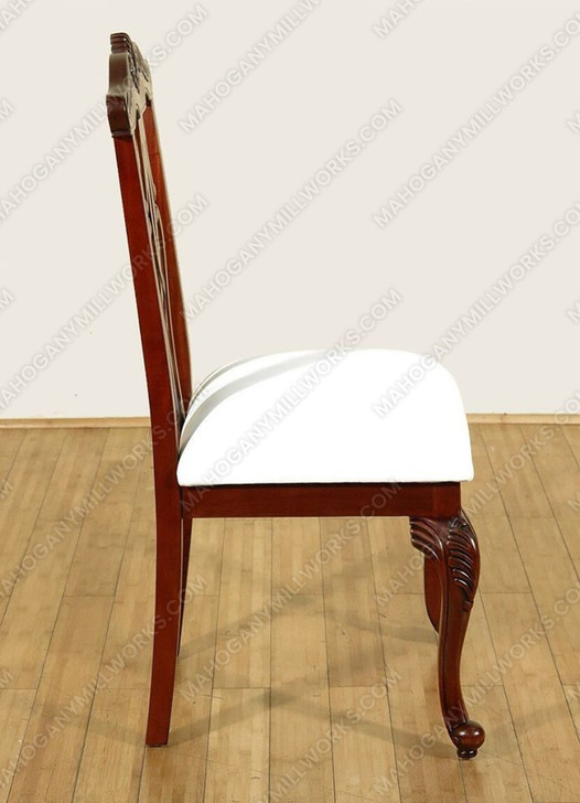 Pair 2 Cherry Chippendale Occasional Accent Side Chairs w/ Cream Fabric