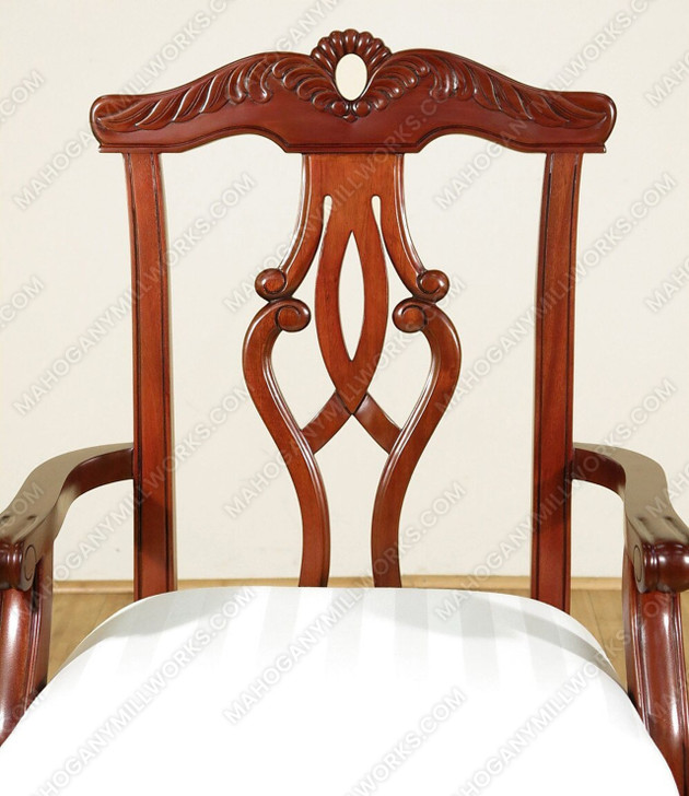 Pair 2 Cherry Chippendale Occasional Accent Arm Chairs w/ Cream Fabric