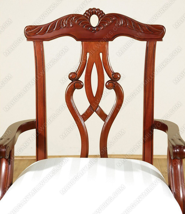 Pair 2 Cherry Chippendale Occasional Accent Arm Chairs w/ Cream Fabric