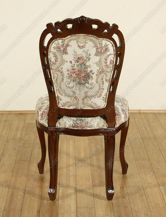 Pair of 2 Dark Mahogany Occasional Side Chairs w/ Floral Upholstery