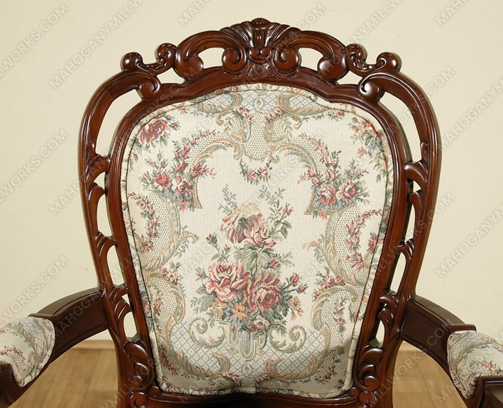 Pair of 2 Dark Mahogany Occasional Arm Chairs w/ Floral Upholstery