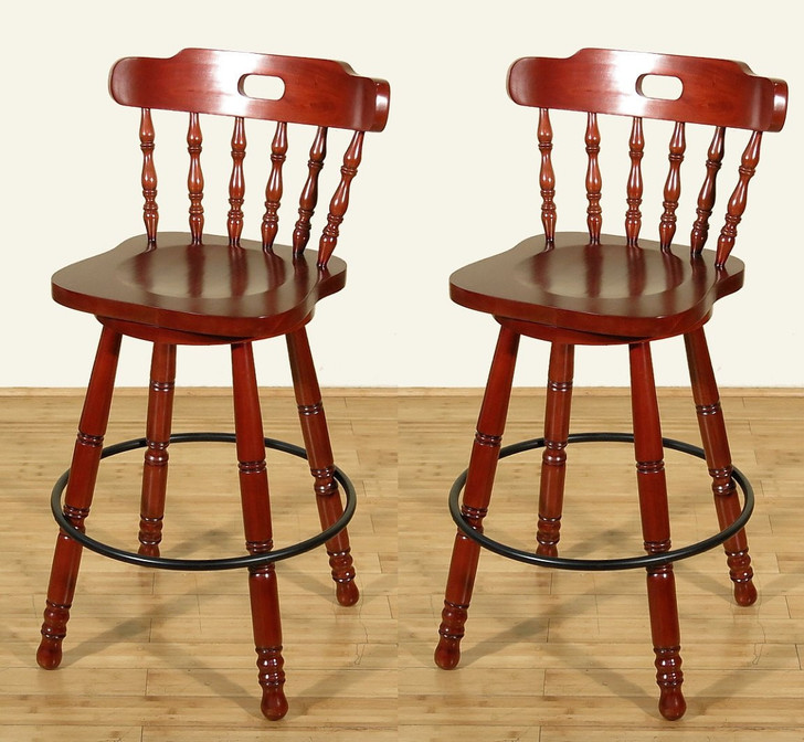Vintage  Pair of 2 Cherry Spindle Back Swivel Bar Stools 29H