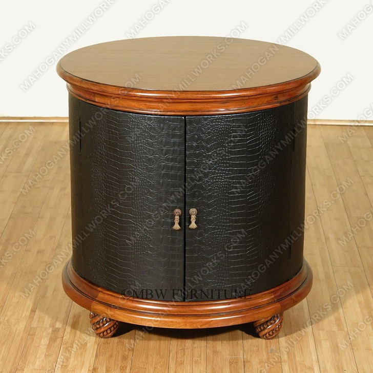 Round Faux Croc Leather Design Nightstand Bedside Table