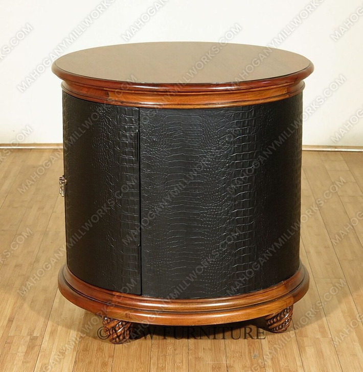 Round Faux Croc Leather Design Nightstand Bedside Table