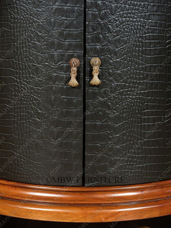 Round Faux Croc Leather Design Nightstand Bedside Table