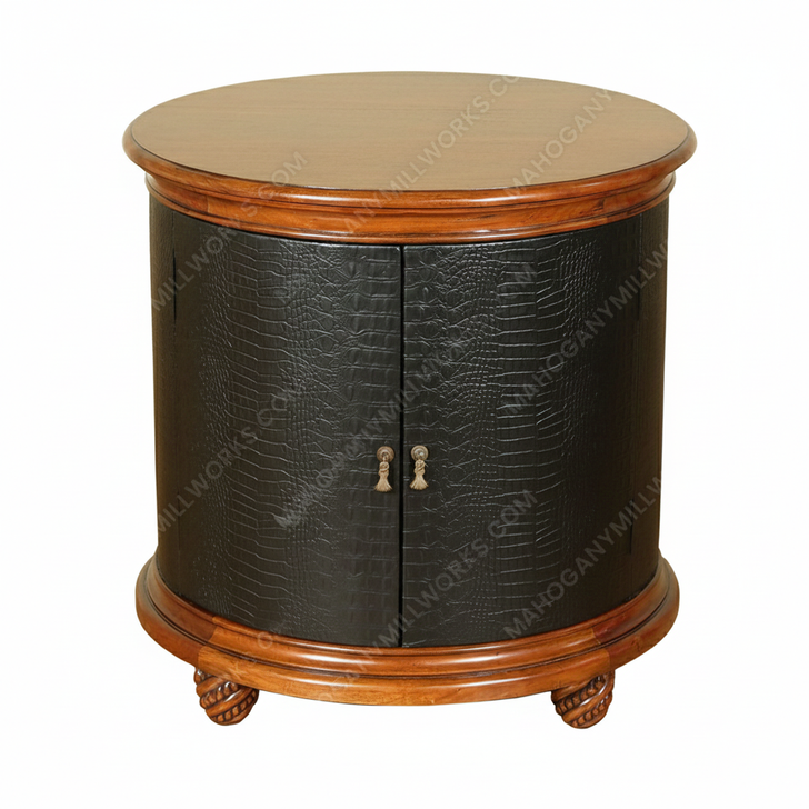 Round Faux Croc Leather Design Nightstand Bedside Table