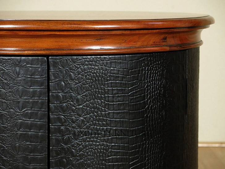 Round Faux Croc Leather Design Nightstand Bedside Table