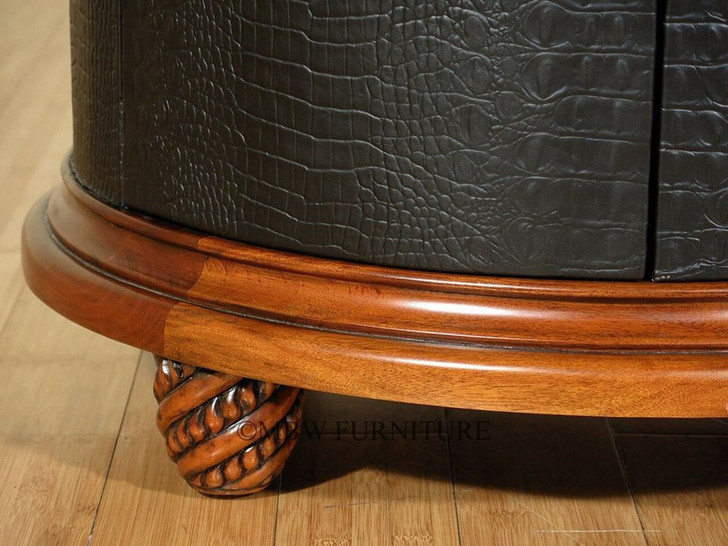 Round Faux Croc Leather Design Nightstand Bedside Table