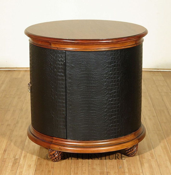Round Faux Croc Leather Design Nightstand Bedside Table