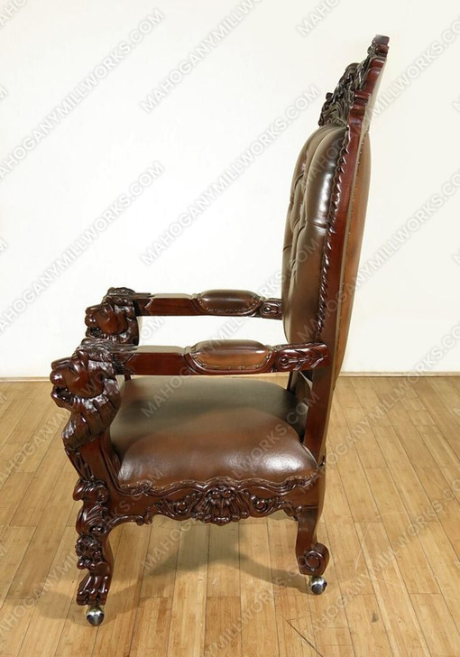 Dark Mahogany Mason Leather Gothic Office Desk Lion Arm Chair