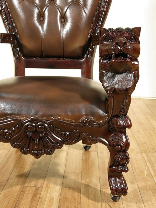 Dark Mahogany Mason Leather Gothic Office Desk Lion Arm Chair