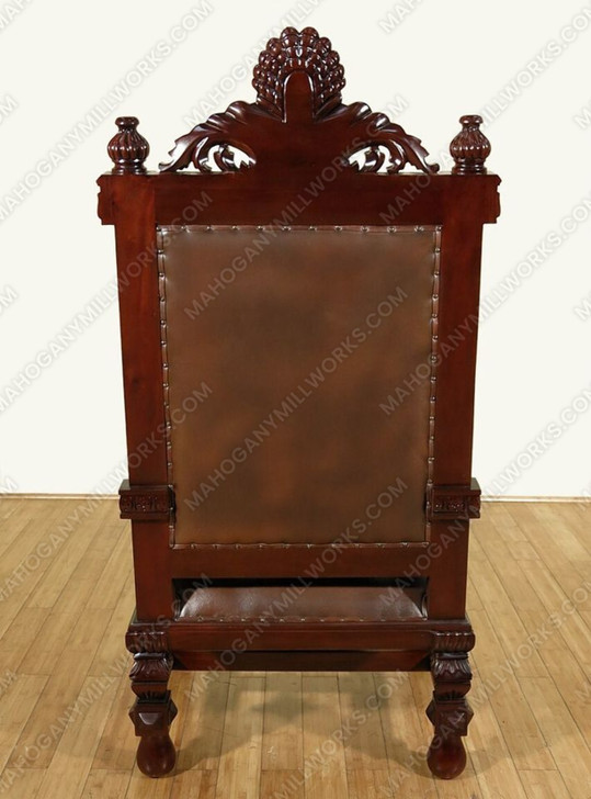 Dark Mahogany Small Bishop Mason Leather Gothic Throne Lion Arm Chair