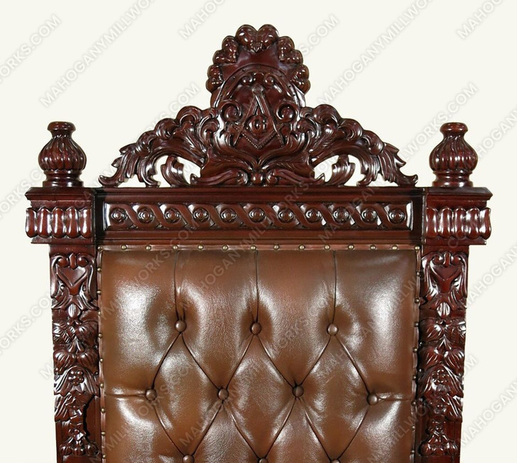Dark Mahogany Small Bishop Mason Leather Gothic Throne Lion Arm Chair