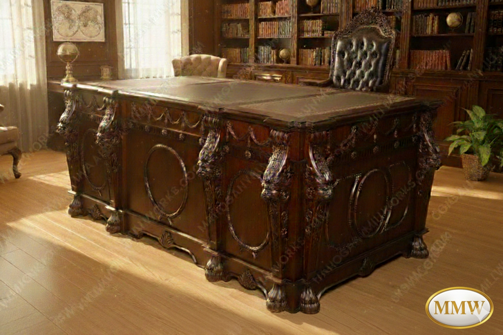 Victorian Gothic Lion Desk w/ Leather Top