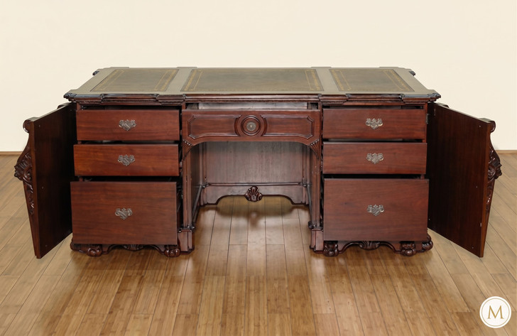 Victorian Gothic Lion Desk w/ Leather Top