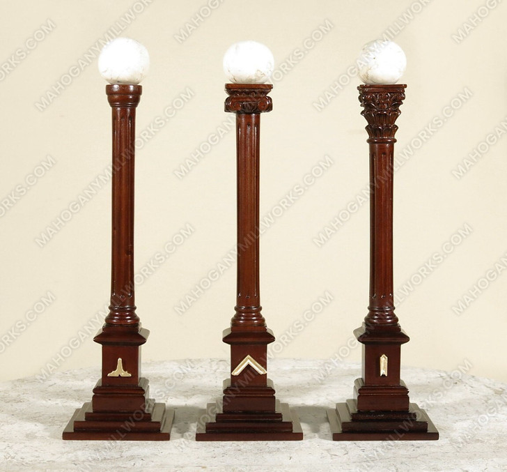 Carved Masonic Columns w/ Marble Spheres Set (3)
