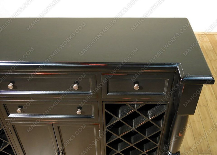 Distressed Black 4 Drawer Liquor Home Wine Bar Rack Cabinet