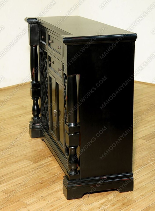 Distressed Black 4 Drawer Liquor Home Wine Bar Rack Cabinet