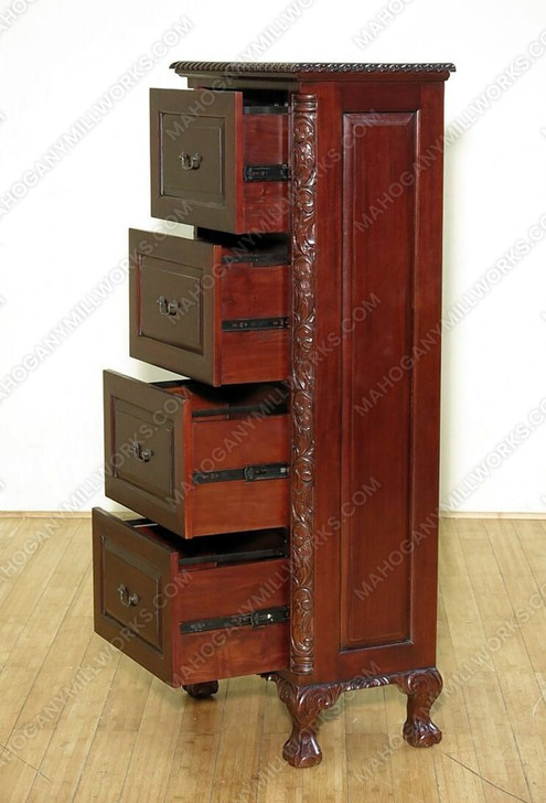 Cherry Chippendale 4 Drawer Vertical File Filing Cabinet