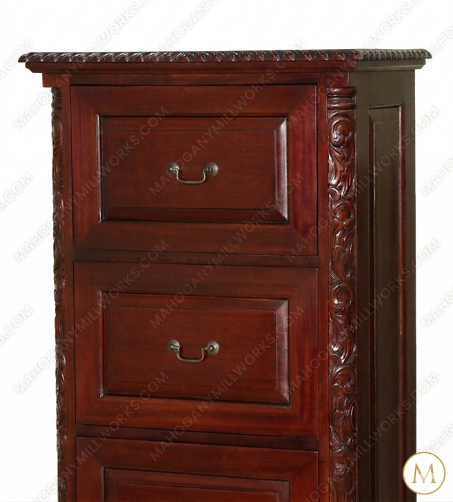 Cherry Chippendale 4 Drawer Vertical File Filing Cabinet