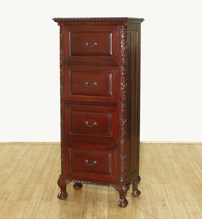 Cherry Chippendale 4 Drawer Vertical File Filing Cabinet
