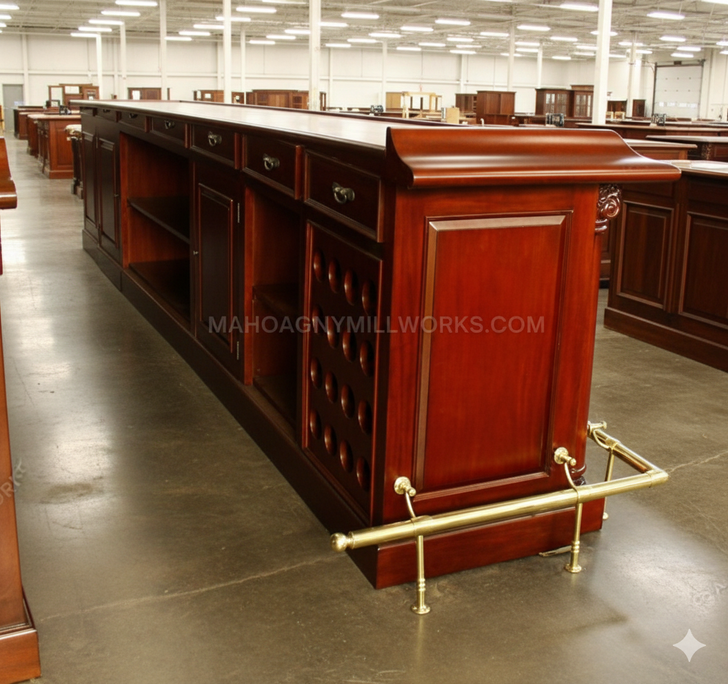 16ft Cherry English Pub Bar Set w Brass Rails
