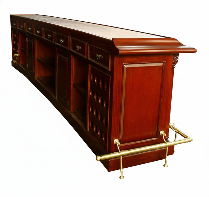 16ft Cherry English Pub Bar Set w Brass Rails