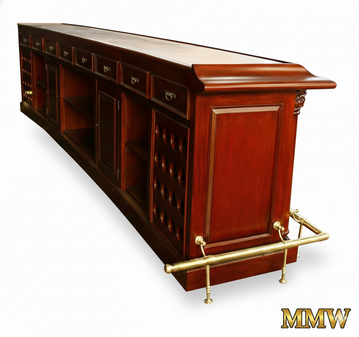 16ft Cherry English Pub Bar w/ Brass Rails