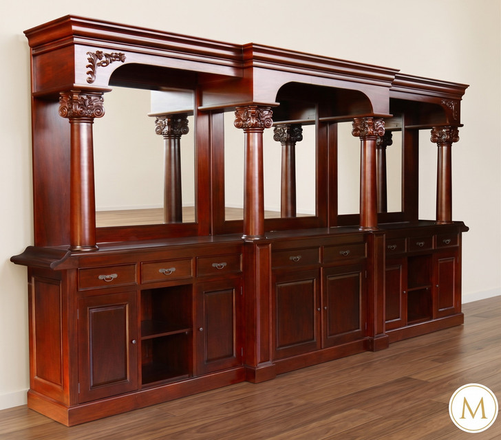 16ft Cherry English Pub Bar w/ Brass Rails