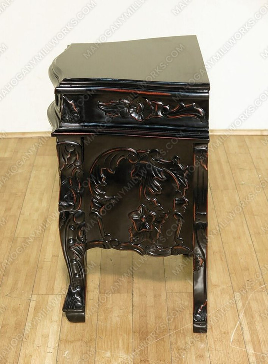 Black Distressed Rococo Carved Nightstands (2)