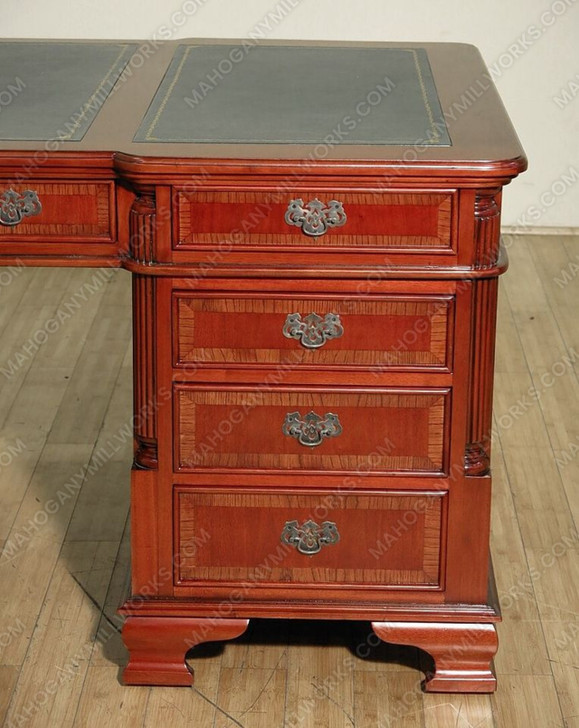 6Ft Cherry Double Sided Executive Offce Partner's Desk w/ Faux Leather