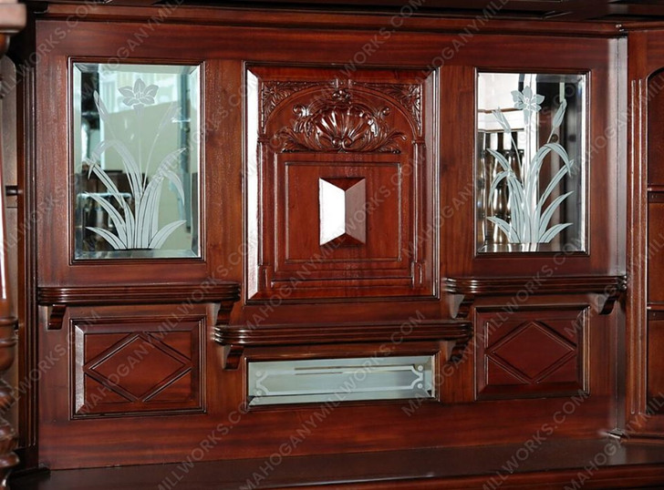 Dark Mahogany Canopy Pub Bar w leaded Stained Glass Doors