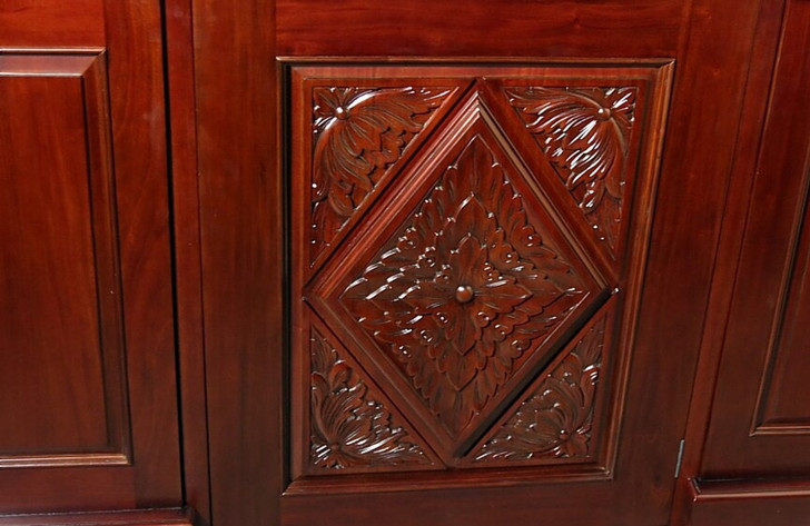 8.5ft Dark Mahogany Canopy Pub Bar w leaded Stained Glass Doors