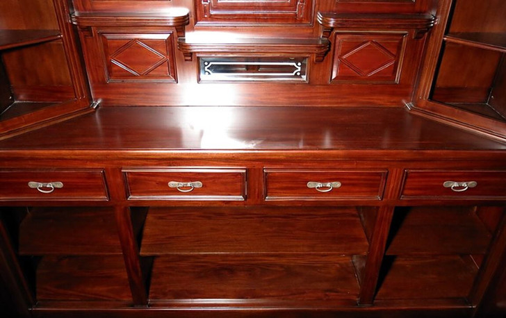 8.5ft Dark Mahogany Canopy Pub Bar w leaded Stained Glass Doors