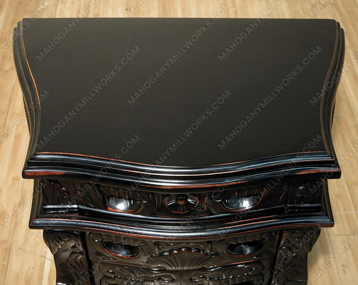 Distressed Black Rococo 3 Drawer Carved Nightstand / Bedside Table/Chest
