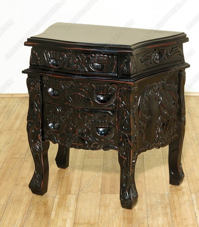 Distressed Black Rococo Nightstand