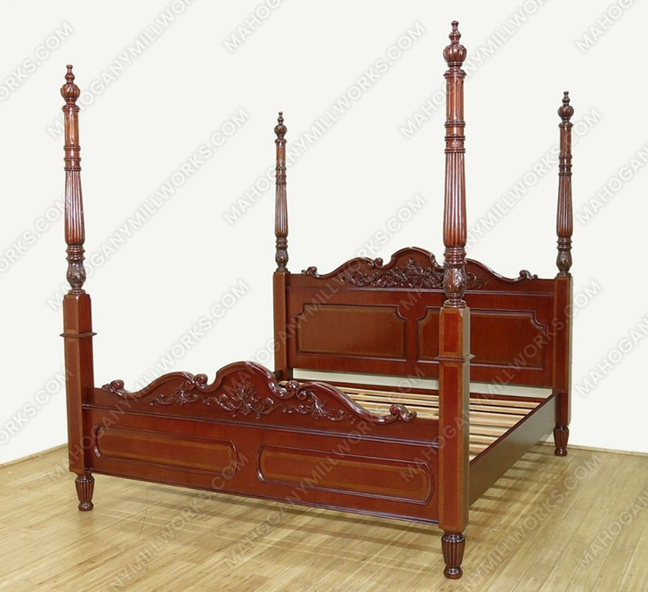 Cherry Inlay Carved Four Post Bed