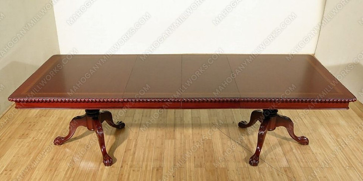 9ft Cherry Claw & Ball Double Pedestal Inlay Dining or Conference Table w/ Extensions