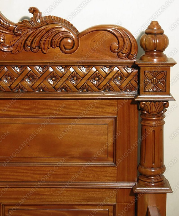 Hand-Carved Light Mahogany Renaissance Revival Bed with Decorative Mask Carvings